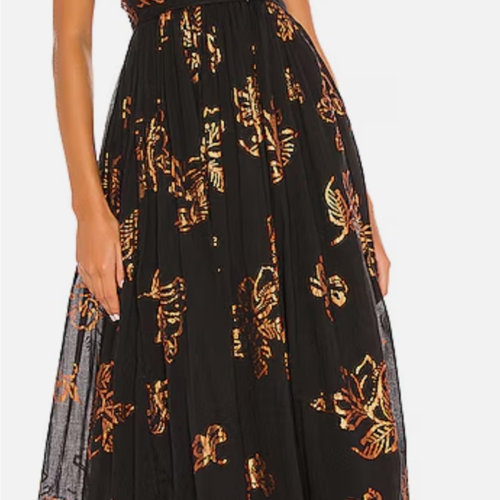 Free People Black and Gold Midi Dress